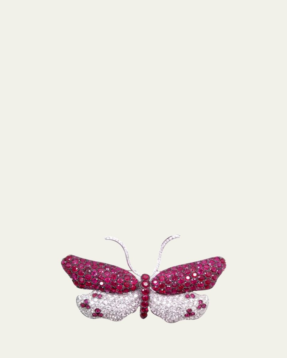 White Gold Ruby Butterfly Brooch